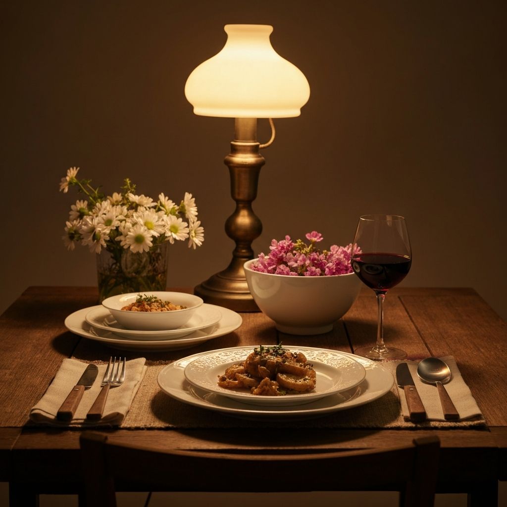 Lagan ručak pod toplom lampom u mirnom ambijentu